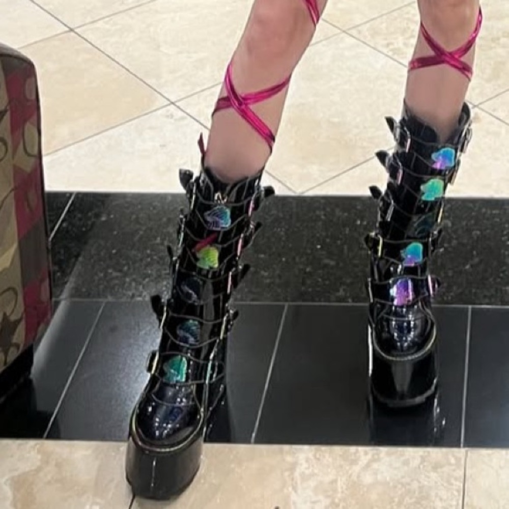 Demonia Black Multi-Color Combat Boots